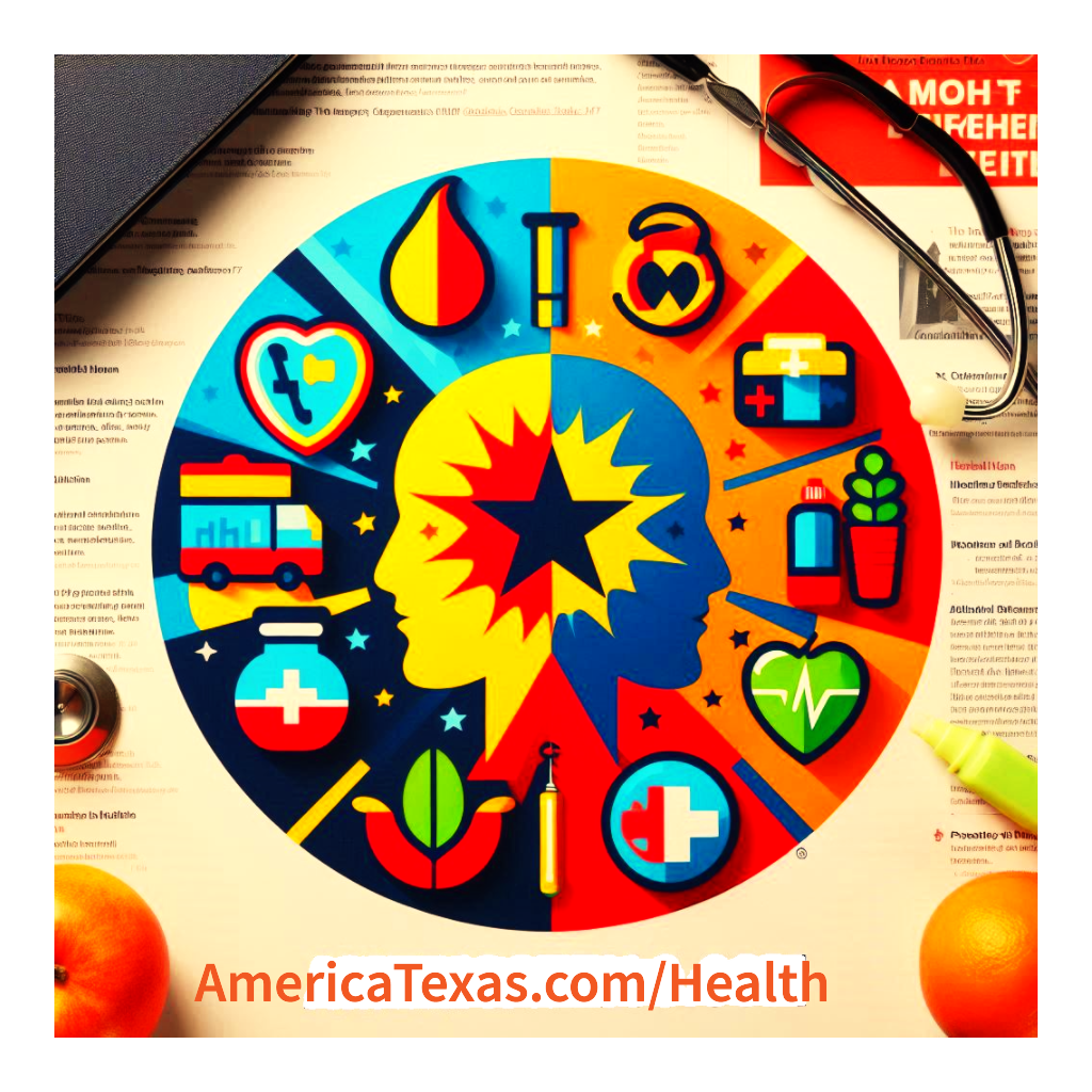 A logo representing the Health category for AmericaTexas.com website, incorporating elements